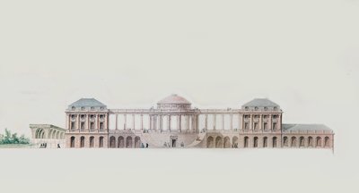 Første design for Chateau du Bouilh, Saint Andre de Cubzac, Aquitaine, ca. 1787 (penn, blekk og wc) av Victor Louis