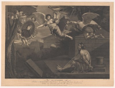 Allegori op Napoleon I Bonaparte Allegori knyttet til Buonaparte Generalissimo fra de franske hærene (tittel på objekt) av Victor Marie Picot