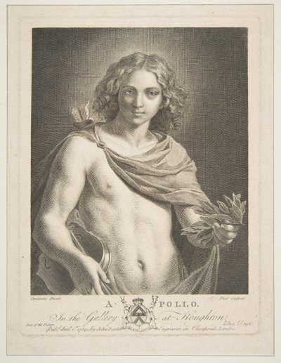 Apollo iført en mantel og holder en laurbærgren og fiolin, 1784. av Victor Marie Picot