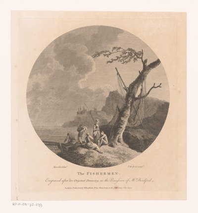 Landskap med fiskere ved et tre med fiskegarn av Victor Marie Picot