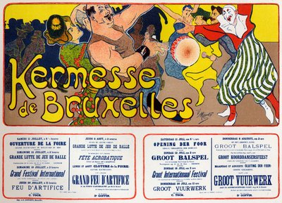 Livsstil. Brussels kermess (karneval), Belgia. Plakat av V. Mignot, Belgia, ca. 1890 (plakat) av Victor Mignot