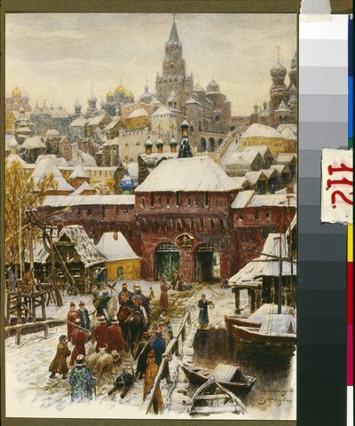 Moscou au 17e siecle (Moskva på 1600-tallet). Oeuvre de Appolinari Mikhaylovich Vasnetsov (1856-1933), litografi. Art russe, fin 19e-debut 20e siecle. Museet for Moskva historie og gjenoppbygging, Moskva. av Victor Mikhailovich Vasnetsov