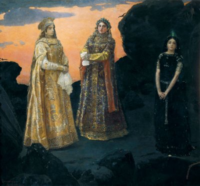 Tre tsarevnaer av underjordiske kongelige. Maleri av Viktor Vasnetsov av Victor Mikhailovich Vasnetsov
