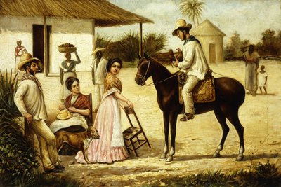 Familie av bønder ved døren til låven; Familien til Guajiros ved porten til et beiteområde, ca.1880 av Victor Patricio Landaluce