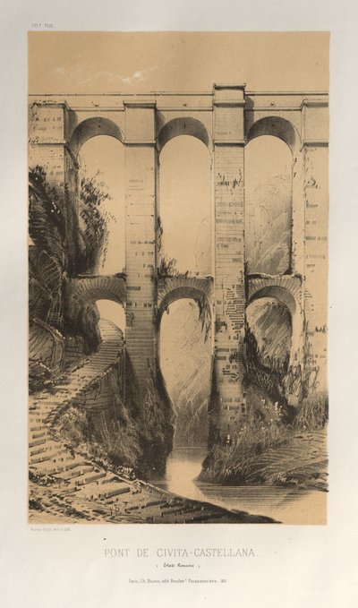 Pittoresk arkitektur eller monumenter fra det 15. århundre. Og XVI. Centuries: Slott i Frankrike fra det XV og XVI århundre: Pl. 50, Pont De Civita-Castellana (romerske stater) av Victor Petit