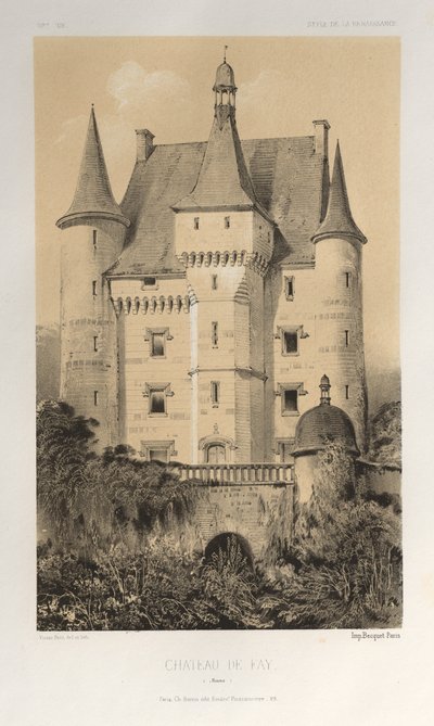 Pittoresk arkitektur eller monumenter fra det 15. århundre. Og XVI. Centuries: Slott i Frankrike fra det XV og XVI århundre: Pl. 52, Château De Fay (Maine) av Victor Petit
