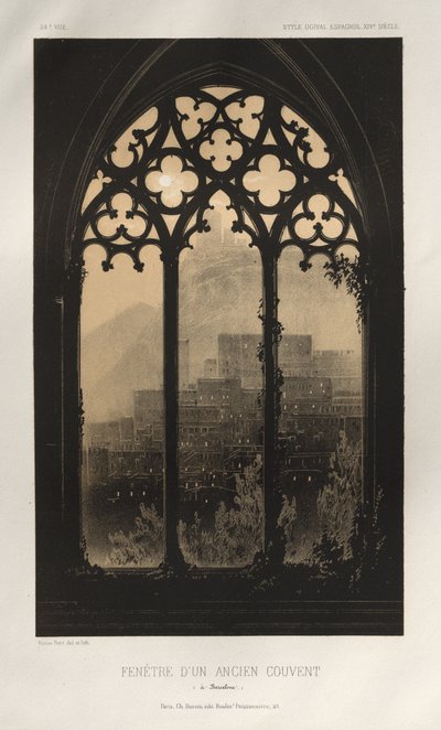 Pittoresk arkitektur eller monumenter fra det 15. århundre. Og XVI. Centuries: Chateaux of France of the XV and XVI Centuries: Pl. 54, Window of a former Convent (i Barcelona) av Victor Petit