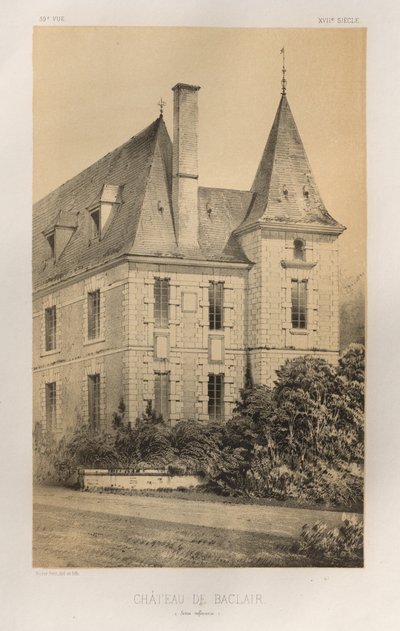 Pittoresk arkitektur eller monumenter fra det 15. århundre. Og XVI. Centuries: Chateaux of France of the XV and XVI Centuries: Pl. 59, Château De Baclair (Nedre Seine) av Victor Petit