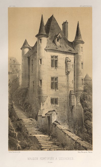 Pittoresk arkitektur eller monumenter fra det 15. århundre. Og XVI. Centuries: Slott i Frankrike fra det XV og XVI århundre: Pl. 60, Befestet hus i Uzerches (Corrère) av Victor Petit