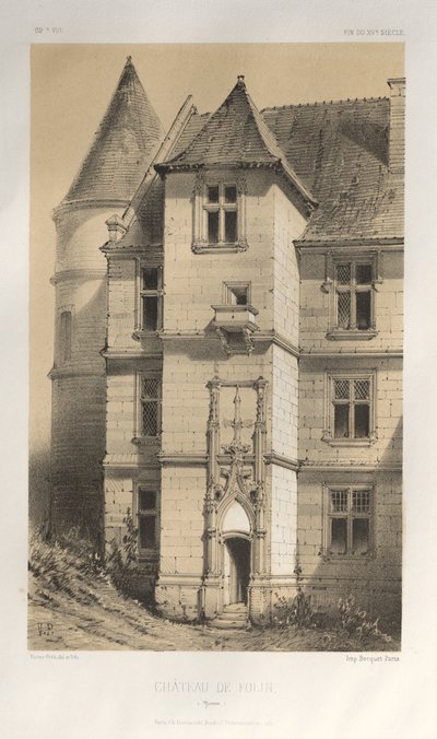 Pittoresk arkitektur eller monumenter fra det 15. århundre. Og XVI. Centuries: Slott i Frankrike fra det XV og XVI århundre: Pl. 62, Château De Folin (Yonne) av Victor Petit
