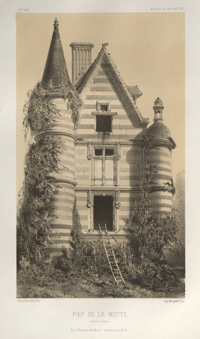 Pittoresk arkitektur eller monumenter fra det 15. århundre. Og XVI. Centuries: Slott i Frankrike fra det XV og XVI århundre: Pl. 72, Fief De La Motte (Saône et Loire) av Victor Petit