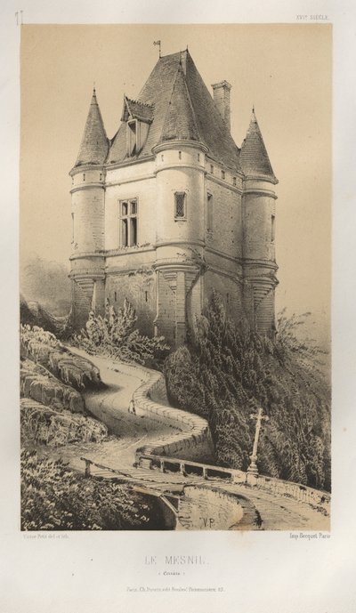 Pittoresk arkitektur eller monumenter fra det 15. århundre. Og XVI. Centuries: Slott i Frankrike fra det XV og XVI århundre: Pl. 77, Le Mesnil (Corrèze) av Victor Petit