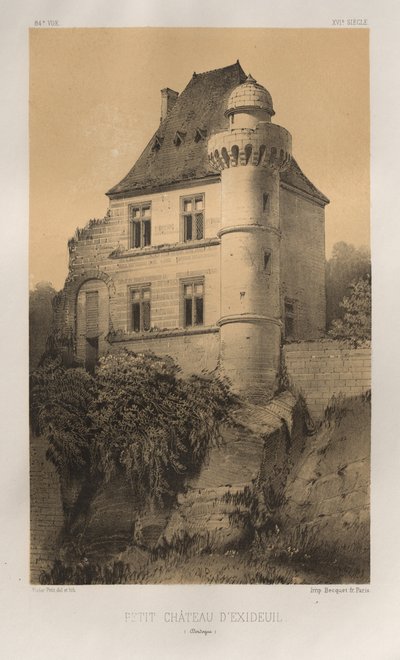 Pittoresk arkitektur eller monumenter fra det 15. århundre. Og XVI. Centuries: Chateaux of France of the XV and XVI Centuries: Pl. 84, Petit Château d'Exideuil (Dordogne) av Victor Petit