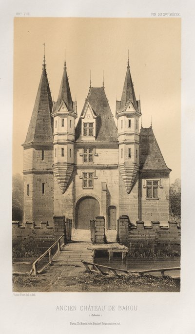 Pittoresk arkitektur eller monumenter fra det 15. århundre. Og XVI. Centuries: Slott i Frankrike fra det XV og XVI århundre: Pl. 88, Gammelslottet i Barou (Calvados) av Victor Petit