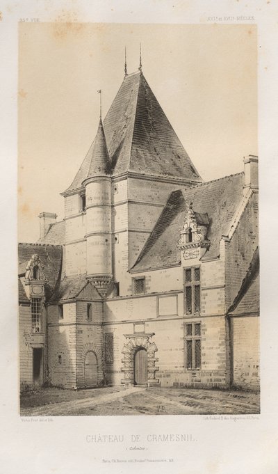 Pittoresk arkitektur eller monumenter fra det 15. århundre. Og XVI. Centuries: Slott i Frankrike fra det XV og XVI århundre: Pl. 93, Château de Cramesnil (Calvados) av Victor Petit