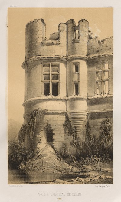 Pittoresk arkitektur eller monumenter fra det 15. århundre. Og XVI. Centuries: Castles of France of the XV and XVI Centuries: Pl. 99, Old Castle of Belin (Sarthe) av Victor Petit