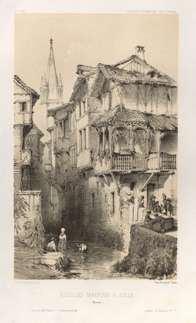 Pittoresk arkitektur eller monumenter fra det 15. århundre. Og XVI. Centuries: Frankrikes slott i XV og XVI århundrer: Pl. 10, gamle hus i Tulle (Correze) av Victor Petit