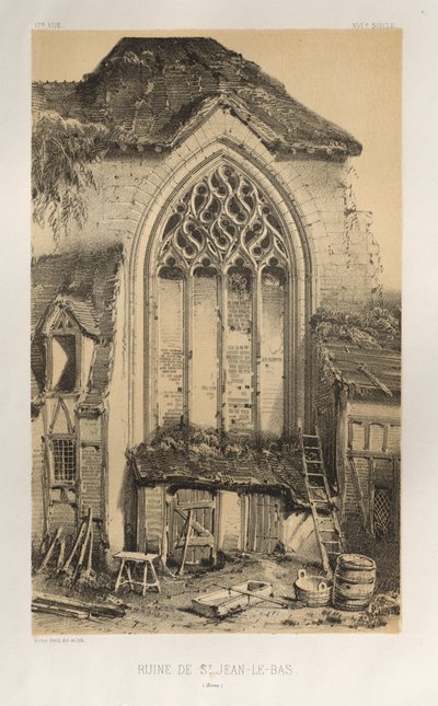 Pittoresk arkitektur eller monumenter fra det 15. århundre. Og XVI. Centuries: Castles of France of the XV and XVI Centuries: Pl.17, Ruin of St. Jean-Le-Bas (Aisne) av Victor Petit