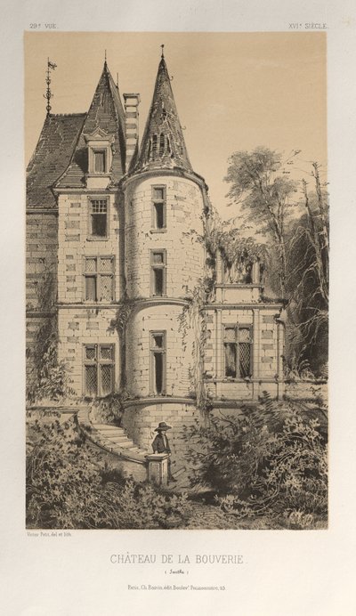 Pittoresk arkitektur eller monumenter fra det 15. århundre. Og XVI. Centuries: Chateaux of France of the XV and XVI Centuries: Pl. 29, Chateau De La Bouverie (Sarthe) av Victor Petit