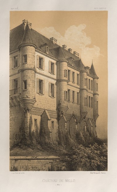 Pittoresk arkitektur eller monumenter fra det 15. århundre. Og XVI. Centuries: Chateaux De France av XV og XVI Centuries: Pl. 35, Château De Mello (Oise) av Victor Petit