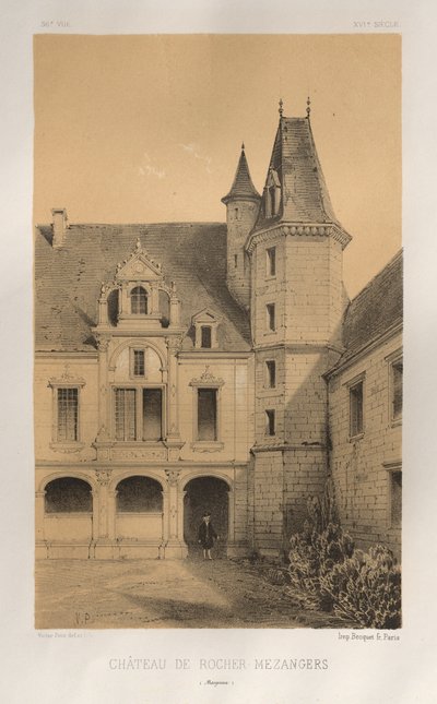 Pittoresk arkitektur eller monumenter fra det 15. århundre. Og XVI. Centuries: Chateaux De France av XV og XVI Centuries: Pl. 36, Château De Rocher Mezangers (Mayenne) av Victor Petit