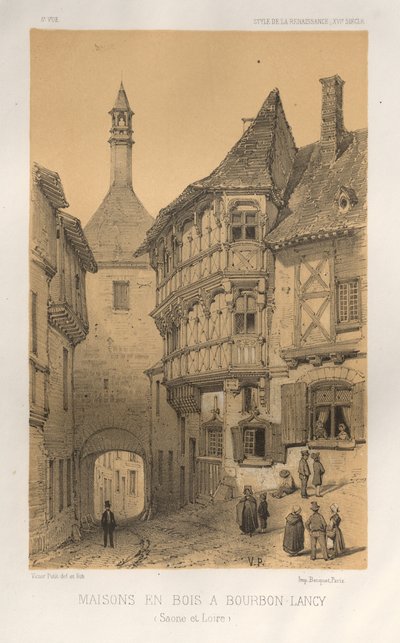 Pittoresk arkitektur eller monumenter fra det 15. århundre. Og XVI. Århundrer: Chateaux De France fra XV og XVI århundrer: Pl. 5, trehus i Bourbon-Lancy (Saone Et Loire) av Victor Petit