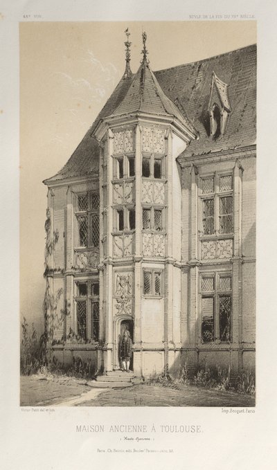 ...pl. 43, Gammelt hus i Toulouse Haute-Garonne, 1860. av Victor Petit