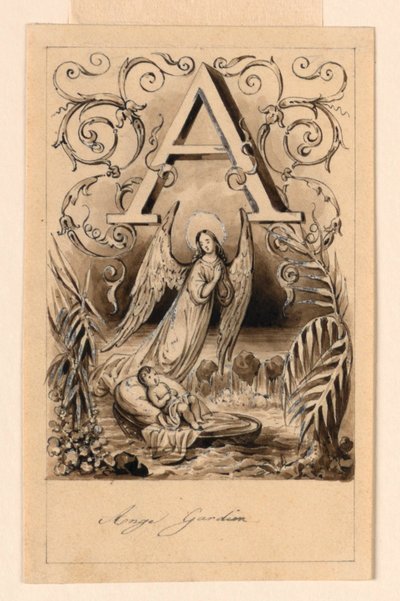 Design for bokstaven A i en grunning: Ange Gardien (Guardian Angel) av Victor Vincent Adam