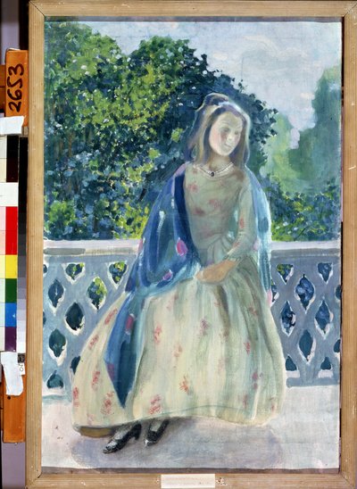 ""Jeune fille au balcon"" Peinture de Viktor (Victor) Elpidiforovich Borisov-Musatov (Borisov Musatov) (1870-1905) 1900 State A. Radishchev Art Museum Saratov   1325634   no       norwegian Successfully Translated  Original: Beetles Translat: Beetles 14265 av Viktor Elpidiforovich Borisov Musatov