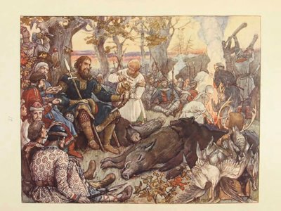Resten av storprins Vladimir II Monomakh på jakt. Den keiserlige jakten i Russland av N. Kutepov, av Viktor Mikhaylovich Vasnetsov
