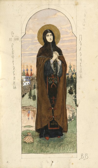 Saint Euphrosyne of Polatsk Studerer etter fresker i St. Vladimirs-katedralen i Kiev, 1884-1889 av Viktor Mikhaylovich Vasnetsov