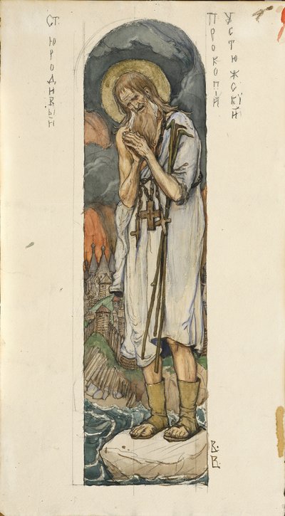 Saint Prokopius av Ustyug Studerer etter fresker i St. Vladimirs-katedralen i Kiev, 1884-1889 av Viktor Mikhaylovich Vasnetsov
