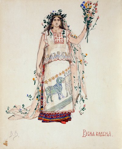 Vårens skjønnhet. Kostymedesign for operaen Snow Maiden av N. Rimsky-Korsakov, 1885 av Viktor Mikhaylovich Vasnetsov