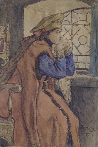 Tsarevna ved vinduet The Princess Who Never Smiled, 1920 av Viktor Mikhaylovich Vasnetsov