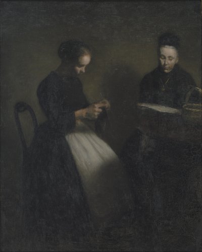 Kveld i salongen. Kunstnerens mor og kone av Vilhelm Hammershøi
