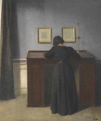 Ida står ved et skrivebord av Vilhelm Hammershøi