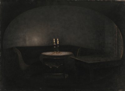 Interiør. Kunstig lys interiør. Kunstig lys, 1909. av Vilhelm Hammershøi