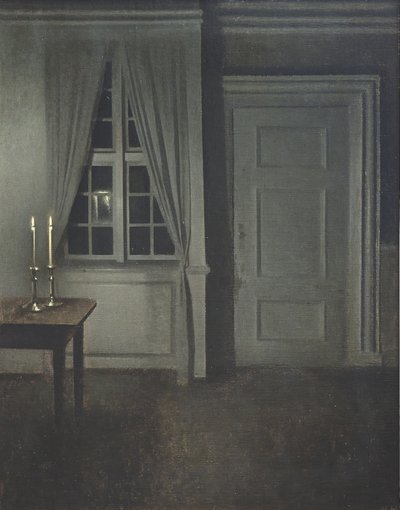 Interiør med to lys av Vilhelm Hammershøi