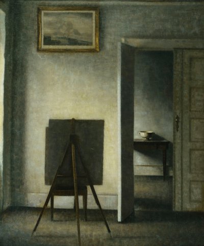 Et interiør med kunstnerens staffeli, av Vilhelm Hammershoi