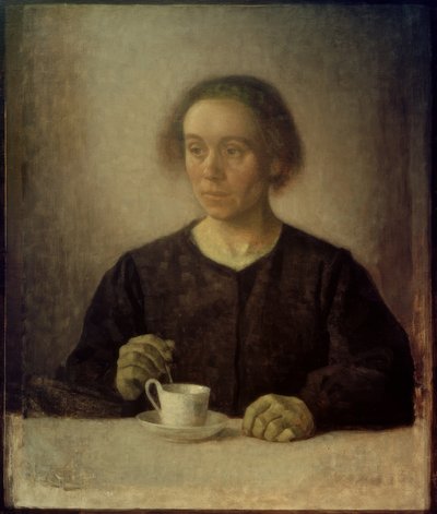 Kunstnerens kone med tekopp av Vilhelm Hammershoi