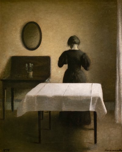 Interiør med en rygg kvinne av Vilhelm Hammershoi