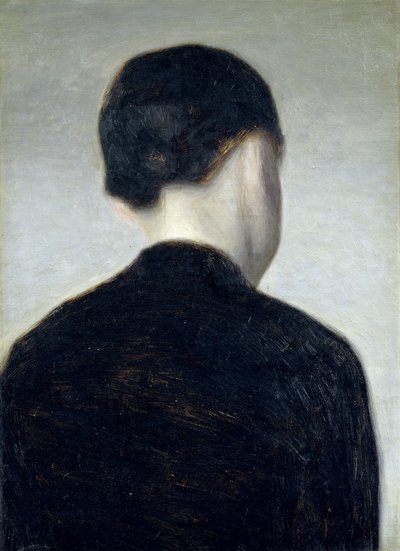 Sittende figur, sett bakfra (Anna Hammershoi) 1884 (olje på lerret lagt ned om bord) av Vilhelm Hammershoi