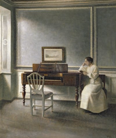 Kvinne leser av et piano, 1907 av Vilhelm Hammershoi