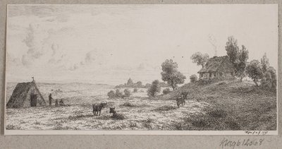 Landskap med våningshus og hytte av Vilhelm Kyhn
