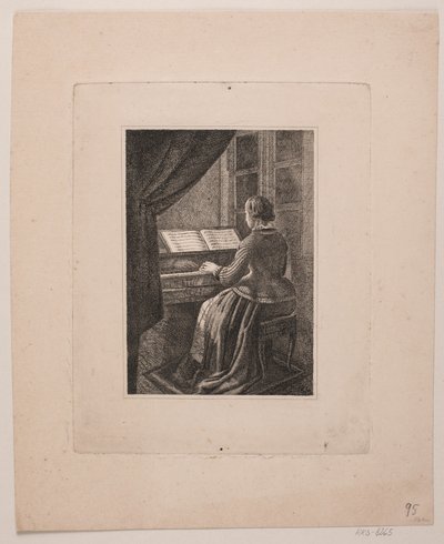 Portrett av malerens kone som spiller piano av Vilhelm Kyhn