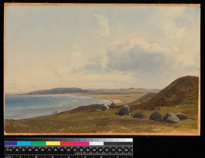 Utsikt mot Hesbjerg fra Hornbæk eiendom, 1857 (olje på papir om bord) av Vilhelm Peterson