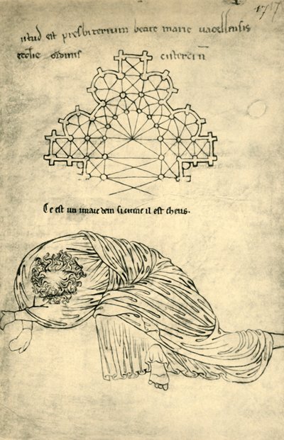 Kirkeplan og sovende apostel, 1220-1240, 1943. av Villard de Honnecourt