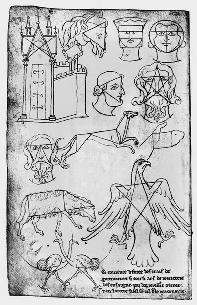 Ms Fr 19093 fol.18v Diverse tegninger (faksimilekopi) av Villard de Honnecourt