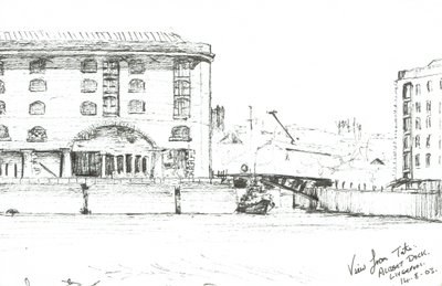 Albert Dock Liverpool, 2003, (blekk på papir) av Vincent Alexander Booth