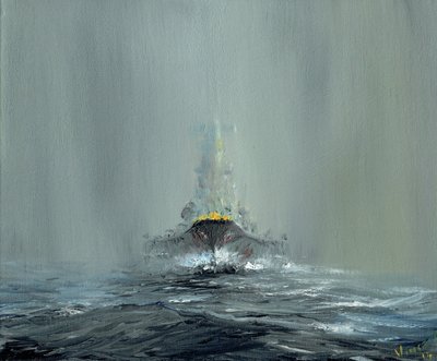 Battleship Yamato 1945, 2016, (olje på lerretstavle) av Vincent Alexander Booth